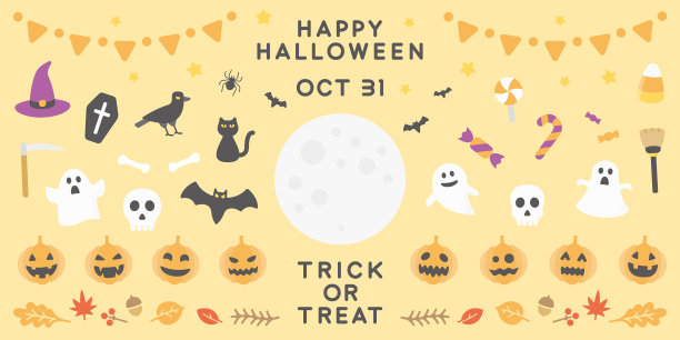 万圣节向量脱色切割集。简单的图标和彩色插图。图片下载