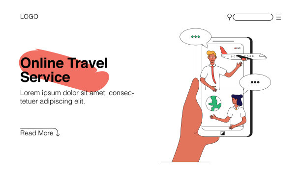 在线旅游服务。概念横幅，网站设计或登陆网页，平面设计，插图。图片下载