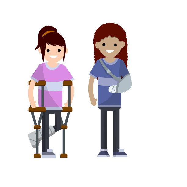 胳膊和腿都断了的女人。卡通平面插图。图片下载