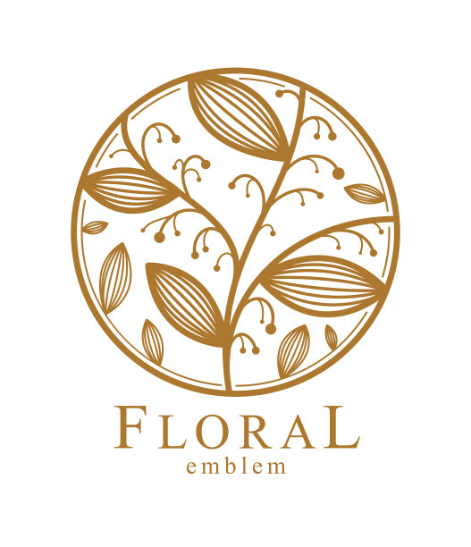 时尚的矢量花卉字母隔离，图形设计叶子标志或标志在一个圆形的形状，模板为精品或酒店或沙龙标志，古典风格的线性元素。图片下载