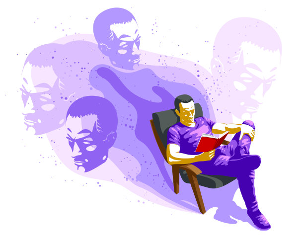 年轻人阅读心理矢量插图孤立，深奥或哲学文献。图片下载