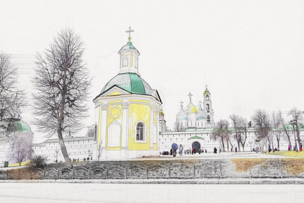 俄罗斯谢尔盖耶夫波萨德世界遗产圣谢尔盖乌斯的三一拉夫拉彩绘图。图片下载