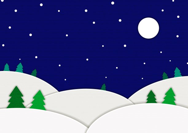 纸工艺风格的背景插图的雪景在夜间图片下载