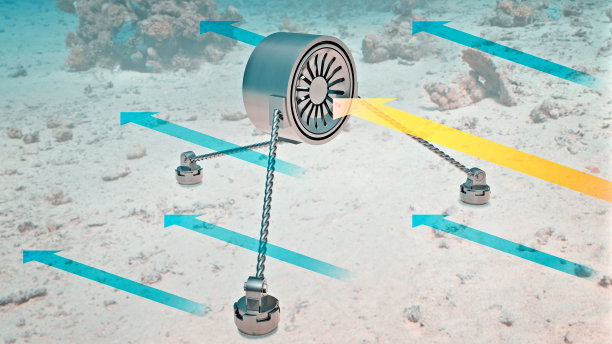 可再生能源，潮汐能。海浪，当前的能源。海浪能量转换器图片下载