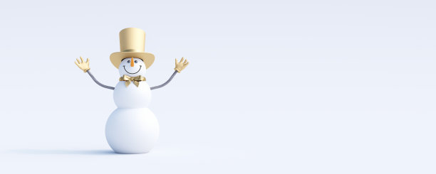 雪人可爱的三维人物在白色的背景。寒假背景3d渲染图片下载