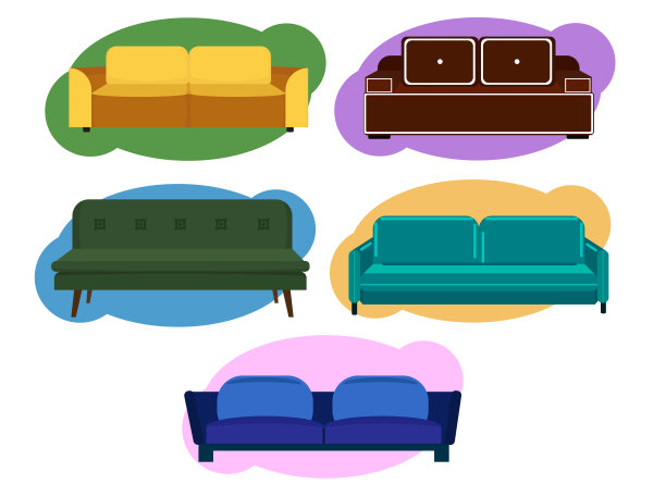 许多不同形状和颜色的沙发。贴纸图片下载