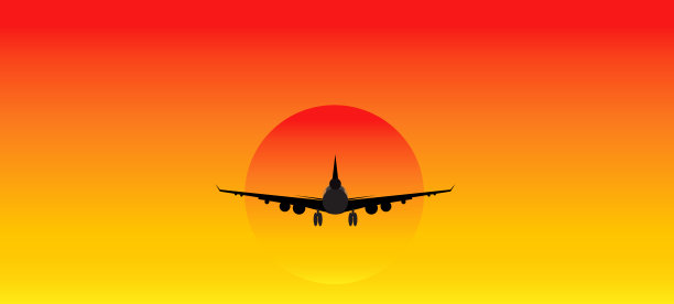 飞机日落时的插图。假期乘飞机旅行。从Covid-19概念隔离后的旅行。图片下载