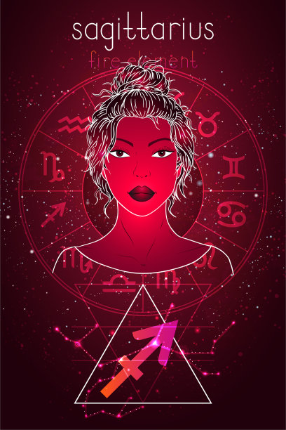 矢量插图的人马座生肖，星座和肖像美丽的女孩。图片下载