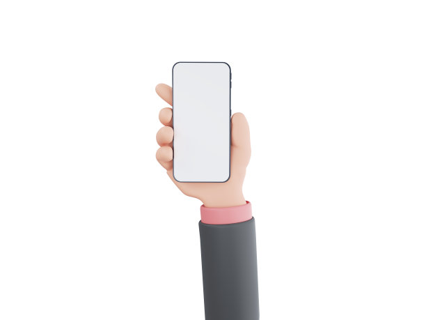 3D卡通手持智能手机隔离在白色背景，手使用手机模型。3 d渲染图图片下载