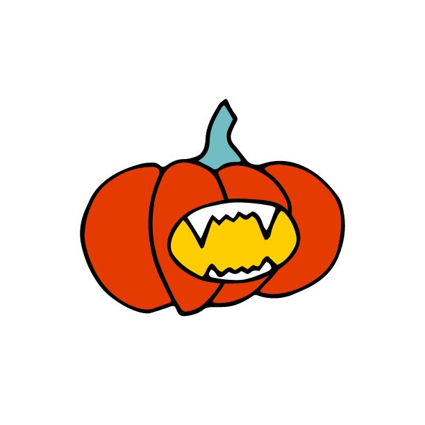 涂鸦万圣节可怕的带尖牙的橙色南瓜图片下载