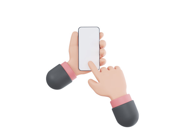 3D卡通手持智能手机隔离在白色背景，手使用手机模型。3 d渲染图图片下载