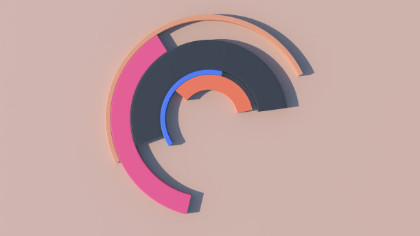 多彩的弧线变形。米色背景。抽象插图，3d渲染。图片下载