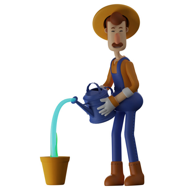 3D农民卡通插图淋浴植物图片下载