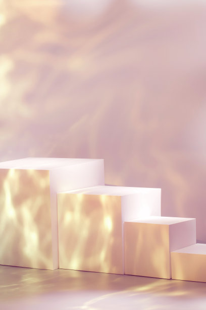 四个长方形的白色领奖台在柔和的粉红色霓虹灯背景上图片下载