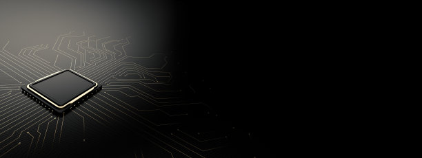 CPU金色电路板在黑色背景- 3D插图图片下载