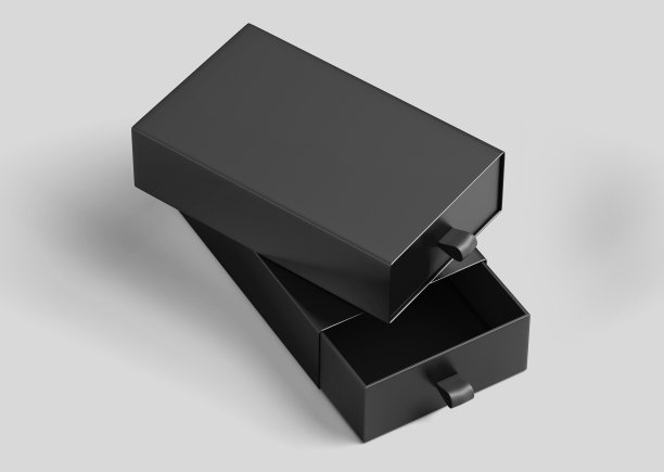 黑色抽屉包装盒模型，空白纸板容器，3d渲染孤立在光背景图片下载