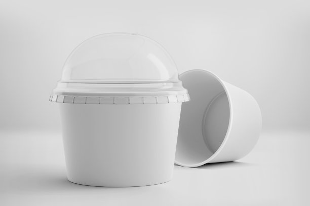 白色的冰淇淋杯模型，空白的纸桶容器，3d渲染孤立在光的背景图片下载