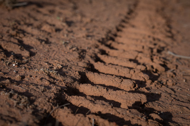 泥土上有拖拉机车轮的痕迹图片下载