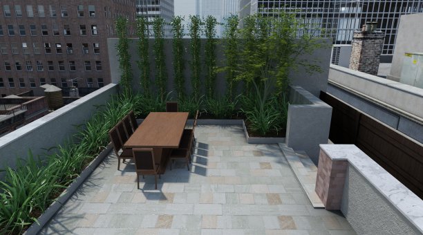 屋顶花园的高层建筑的三维插图图片下载