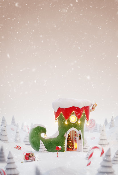 可爱舒适的童话房子在圣诞节装饰图片下载