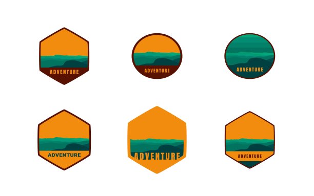 户外冒险集标志。山景画，户外探险。矢量图形的t恤和其他用途。图片下载