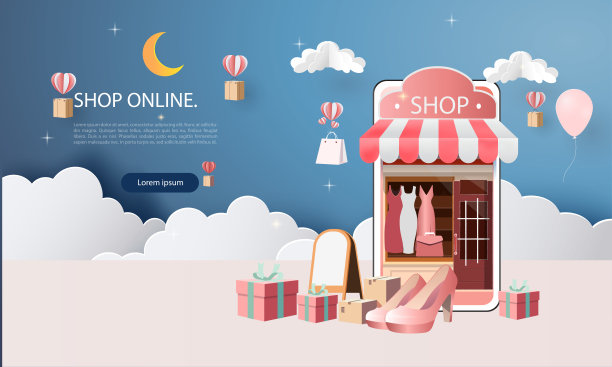 纸艺术网上购物智能手机买卖移动技术营销矢量插图封面页设计网站图片下载