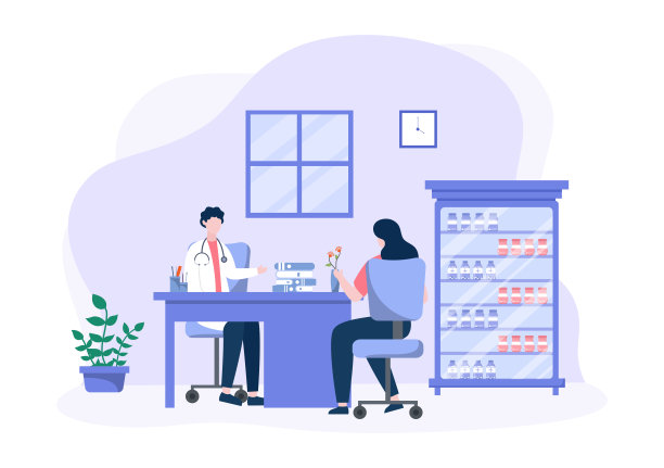 医生检查病人在病房背景矢量插图。医疗与病人的保健，咨询和检查健康图片下载