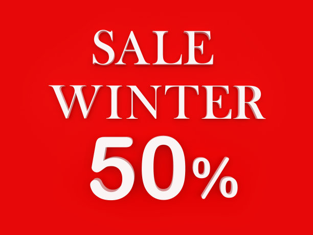 红色横幅与文字冬季销售50%。图片下载