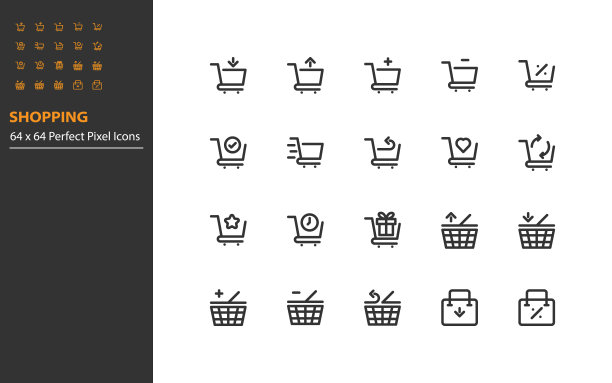 一套购物车线图标，购物袋图片下载