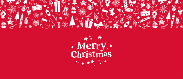 圣诞快乐横幅与祝贺文字和圣诞图标装饰孤立。图片下载