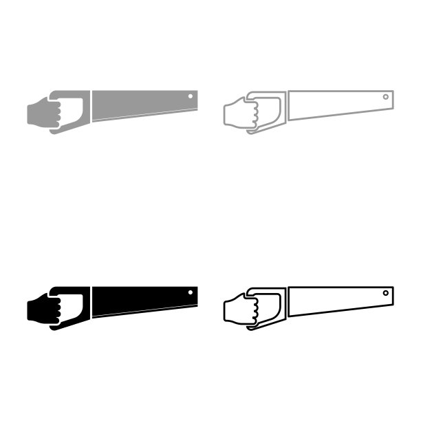 木锯手工具在使用手臂切割木材符号锯木厂概念集图标灰黑色矢量插图平面风格图像图片下载