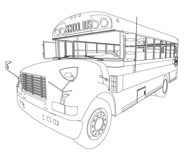 校车轮廓从黑色线孤立在白色背景上。透视图。矢量图图片下载