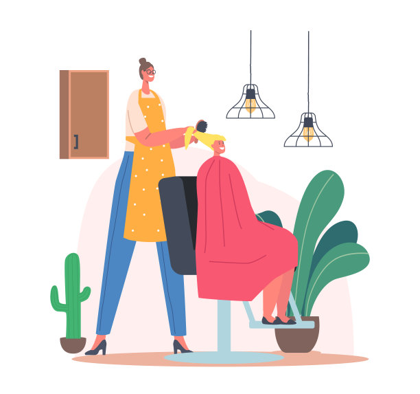 年轻女孩与儿童美发师参观美容院。大师在理发店用梳子为青少年做发型图片下载