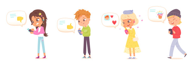 孩子们拿着手机，手里拿着电话，女孩男孩用智能手机聊天图片下载