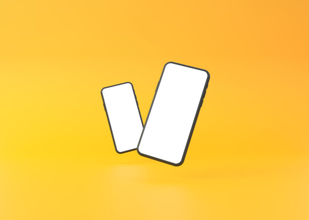 两个手机模型悬浮在黄色背景上图片下载