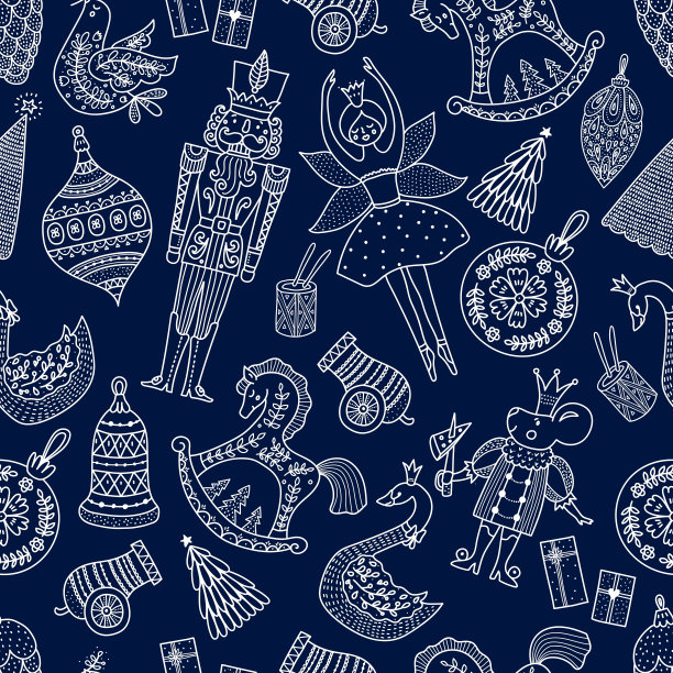 线圣诞节矢量无缝胡桃夹子模式。图片下载