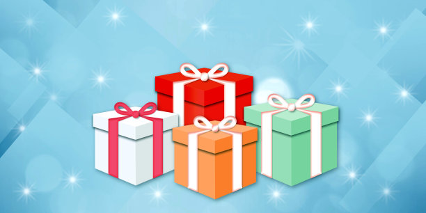 许多礼物在蓝色背景上闪闪发光。圣诞快乐，新年概念。图片下载