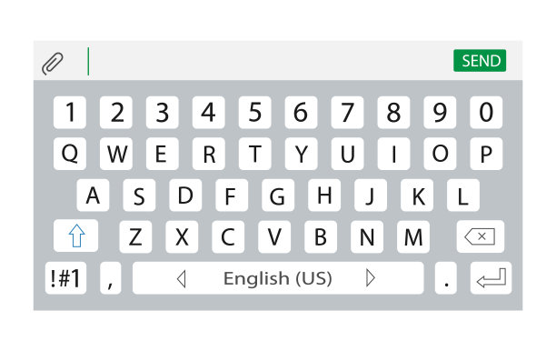 智能手机键盘。键盘字母和数字。手机虚拟键盘。触摸屏设备的键盘模型。数字设备的社交媒体键盘。平的风格。矢量插图。图片下载