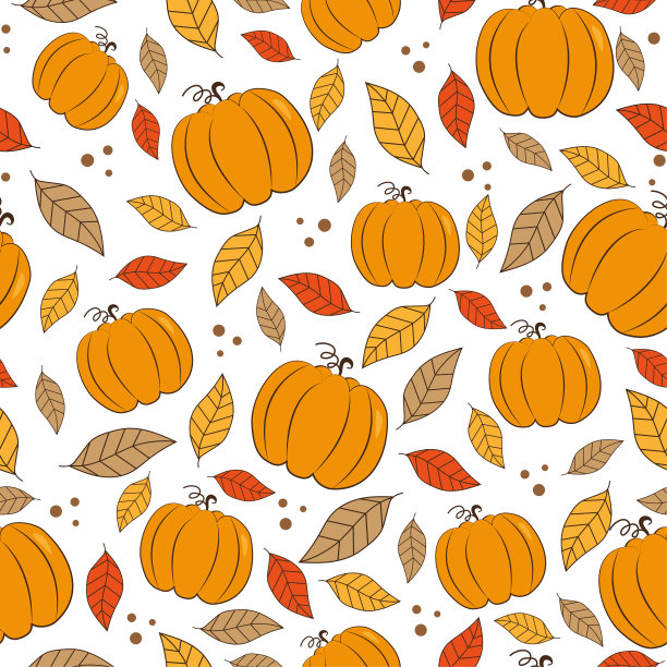 南瓜和秋叶无缝的图案。素材图片