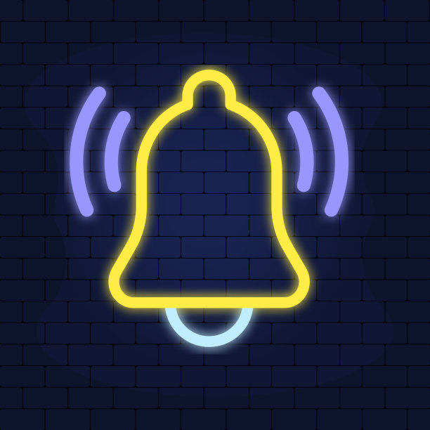发光的霓虹灯线钟图标孤立在砖墙背景。新通知图标。新消息图标。色彩斑斓的轮廓的概念。矢量图图片下载