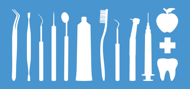 牙医仪器设备剪影矢量插图图片下载