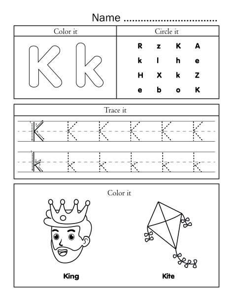 英文字母描线打印工作表与可爱的图片为词汇学习着色。为学前班和幼儿园的学生和老师提供基本的写作练习。图片下载