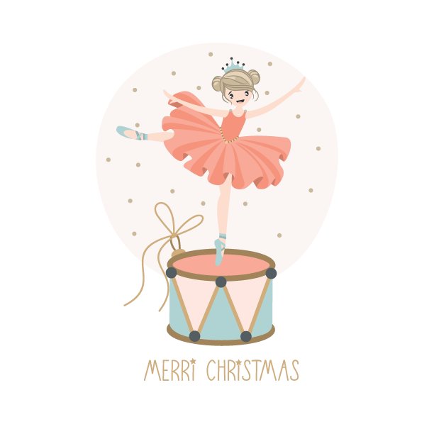 圣诞贺卡上有《胡桃夹子》里的人物。矢量图图片下载