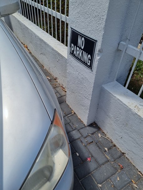 汽车停在禁止停车的牌子前图片下载