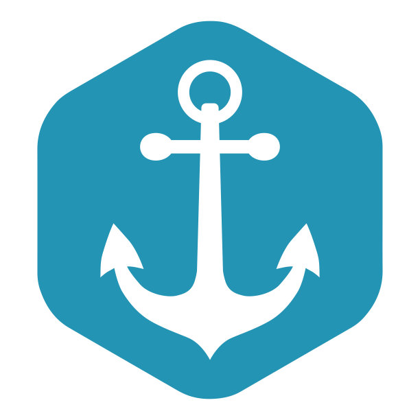 锚图标。海洋主题。最古老的希望的象征。蓝色六边形背景上锚的白色轮廓。图片下载