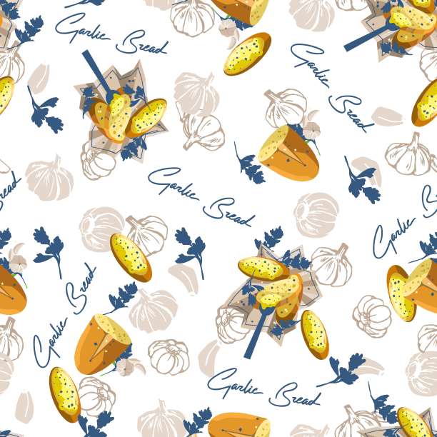 优雅的无缝模式与美味的大蒜面包开胃矢量图形图片下载