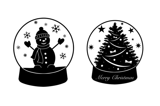 设置插图雪球孤立在白色。圣诞老人带着雪人和鹿。圣诞节轮廓设计。圣诞树和雪花。新年的礼物图片下载