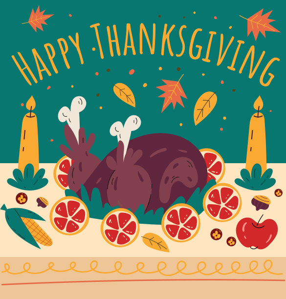 感恩节晚餐手绘涂鸦横幅海报传单平面卡通插图图片下载