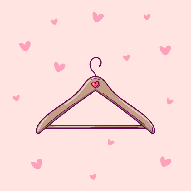 手绘向量衣架孤立在粉红色的背景与心图片下载