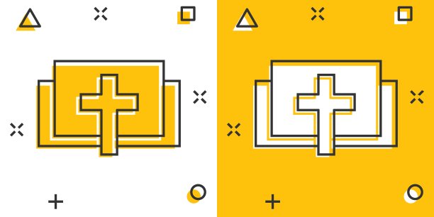 漫画风格的圣经书图标。教堂信仰卡通矢量插图在白色孤立的背景。灵性飞溅效应经营理念。图片下载